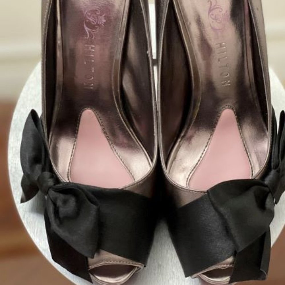 Paris Hilton Destiny Bow Peeptoe Heels Pewter